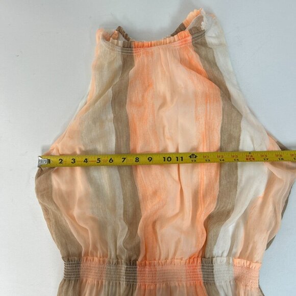 Chico’s Watercolor Coral Striped Flowy Maxi Dress Sz3=16 Beach Vacation Romantic - Picture 9 of 11